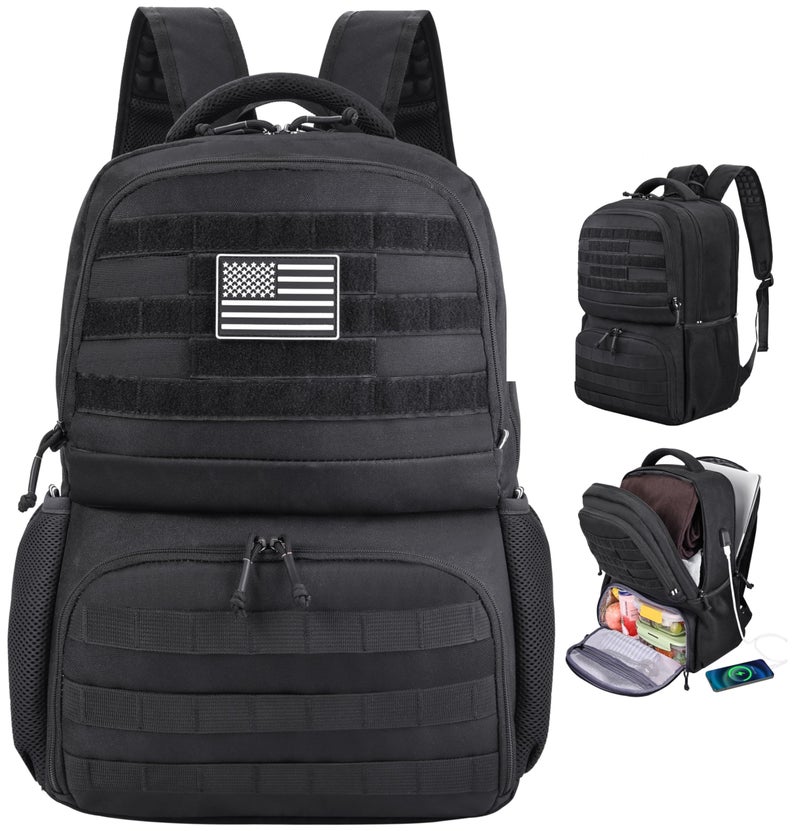 MOZETO Laptop Lunch Backpack for Men, Tactical Inspired Utility Anti-Theft Work Bag with Cooler Compartment Lunchbox (Black, 17 Inch) - Image 1