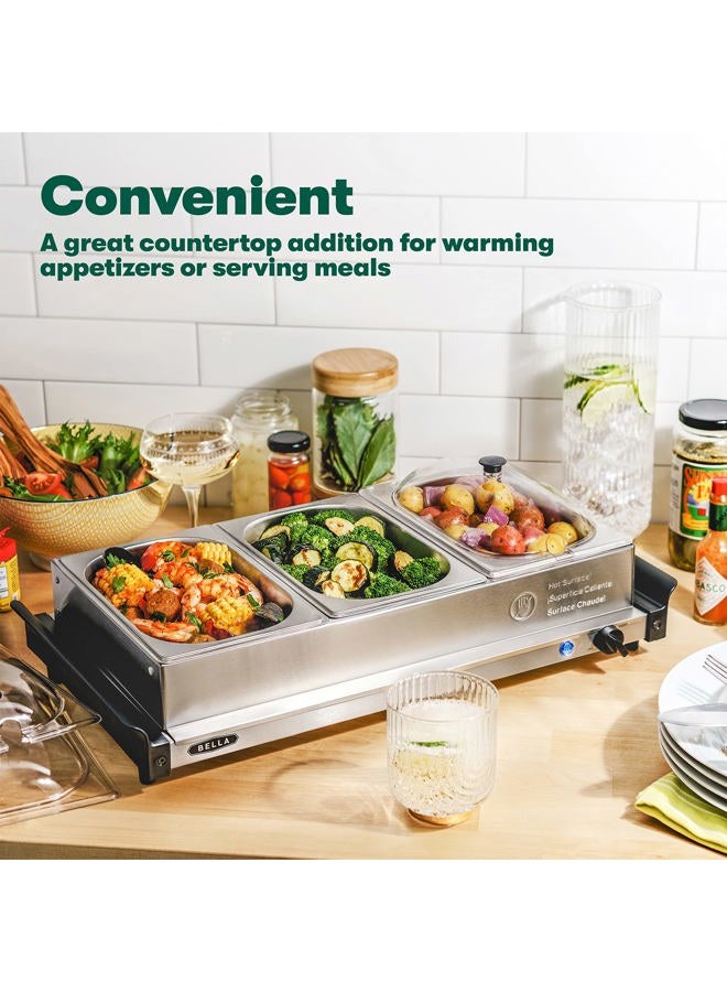BELLA 3 x 1.5 Quart Triple Electric Buffet Server, Food Warming Tray & Slow Cooker - Brushed Stainless Steel Heated Serving Station for Parties & Catering - Image 5