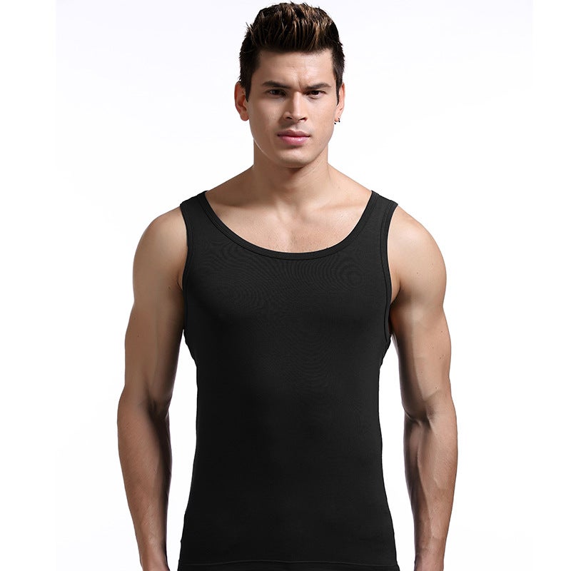 Mens Underwear Thin Sweat Vest Summer Sports Top Hurdle Tight Fitness Stretch Breathable Sleeveless Base Shirt Black - Image 1