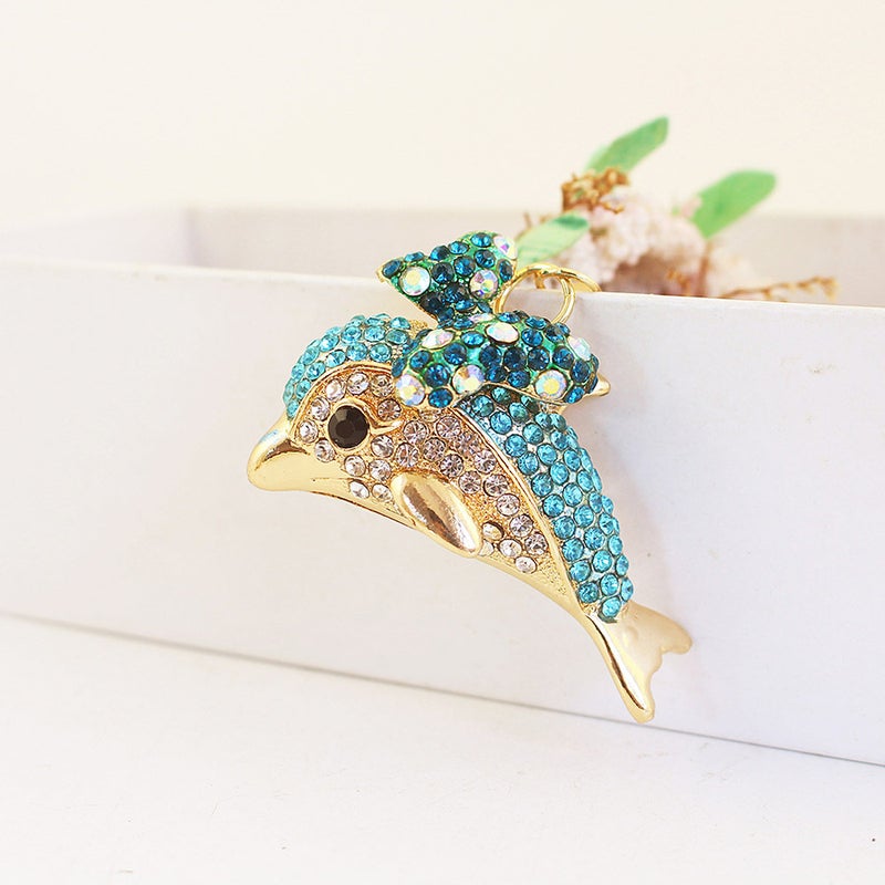 Creative Cute Bow Rhinestone Dolphin Car Keychain Marine Animal Pendant Key Chain Small Gift 484 - Image 3