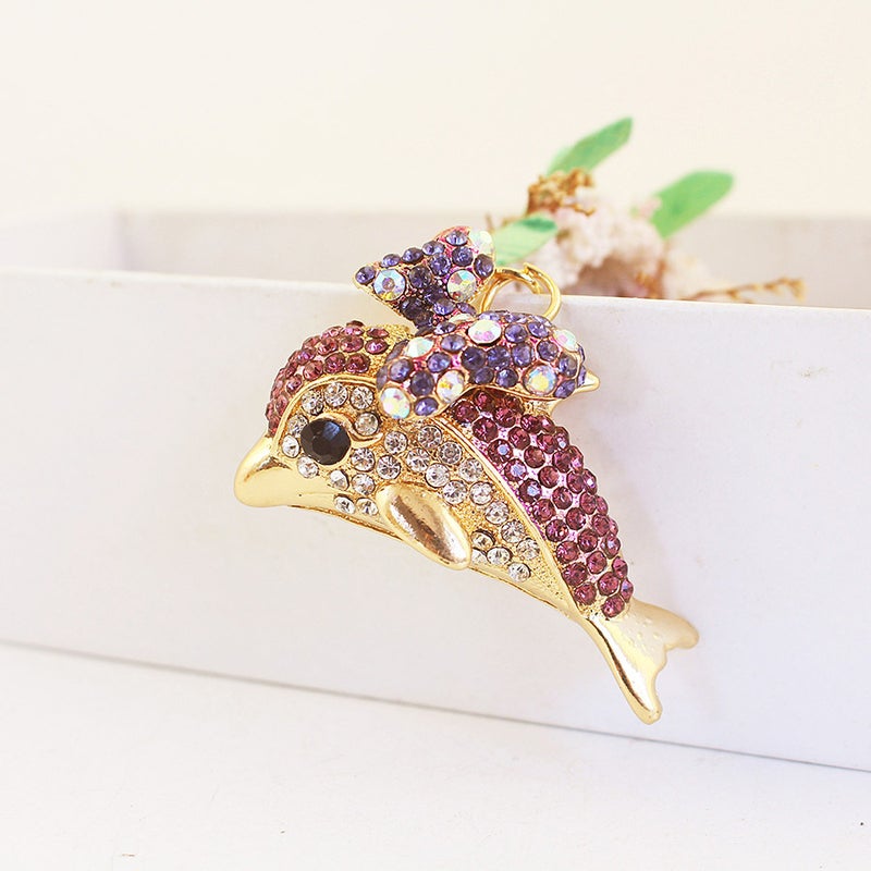 Creative Cute Bow Rhinestone Dolphin Car Keychain Marine Animal Pendant Key Chain Small Gift 484 - Image 4