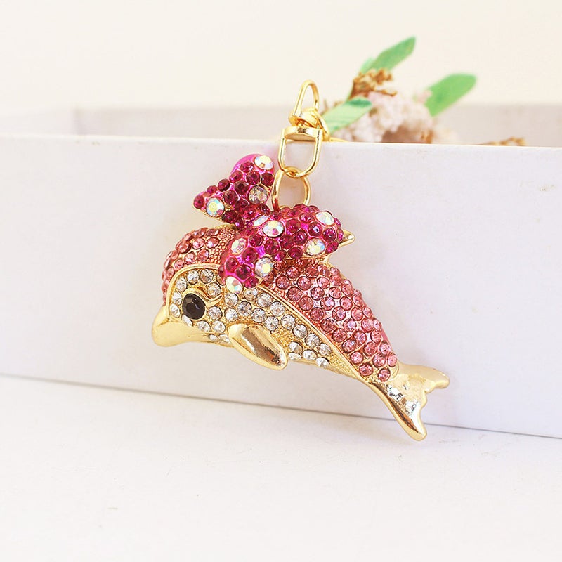 Creative Cute Bow Rhinestone Dolphin Car Keychain Marine Animal Pendant Key Chain Small Gift 484 - Image 2