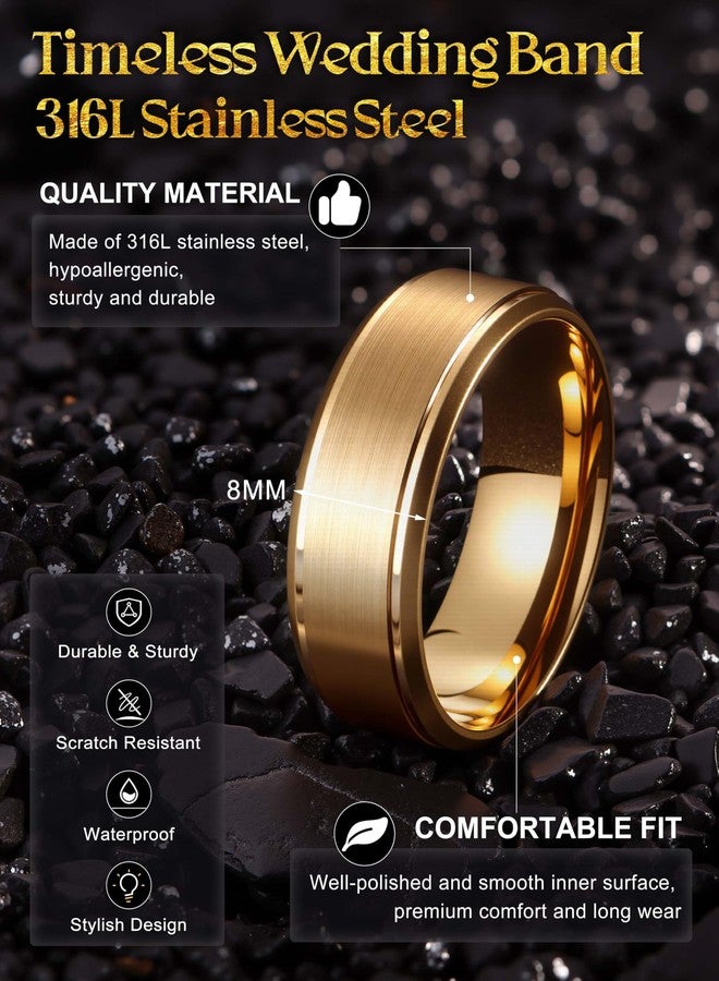 Jstyle Stainless Steel Rings for Men Women 8MM Wedding Band Rings Matte Surface - Beveled Polished Edge Mens Ring Comfort Fit Size 6-14, Metal, No Gemstone - Image 2