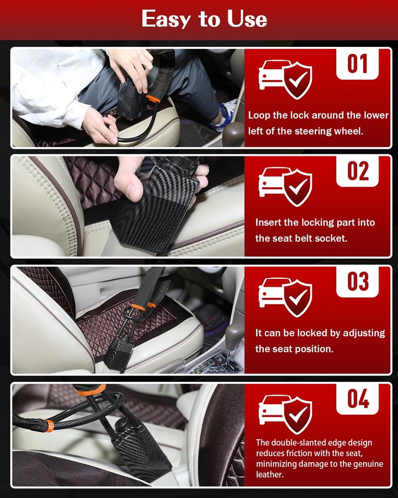 HMYMYHM 2026 Upgraded Steering Wheel Lock, Seatbelt Lock, Universal Anti-Theft Device, Car Lock, Anti-Theft Device with 3 Keys (Black) - Image 4