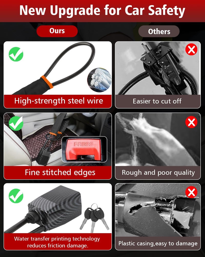 HMYMYHM 2026 Upgraded Steering Wheel Lock, Seatbelt Lock, Universal Anti-Theft Device, Car Lock, Anti-Theft Device with 3 Keys (Black) - Image 5