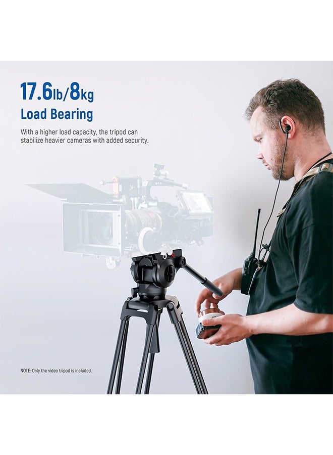 NEEWER Basic 74" Video Tripod with Fluid Head , Metal Camera Tripod with Smooth Friction Damping, Mid Level Spreader, Quick Release Plate Compatible with Manfrotto 501, Max Load 17.6lb, TP37 - Image 3