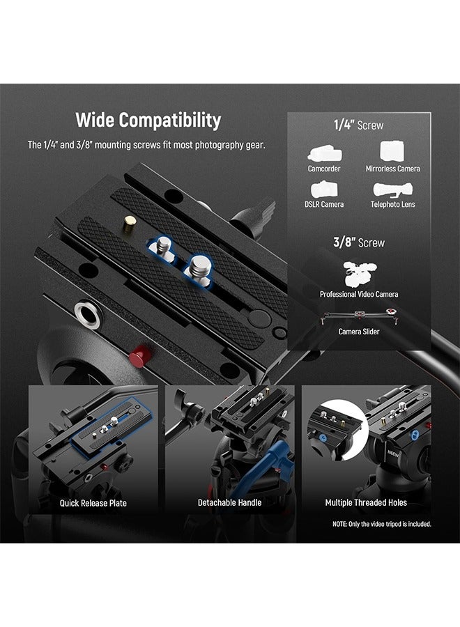 NEEWER Basic 74" Video Tripod with Fluid Head , Metal Camera Tripod with Smooth Friction Damping, Mid Level Spreader, Quick Release Plate Compatible with Manfrotto 501, Max Load 17.6lb, TP37 - Image 4