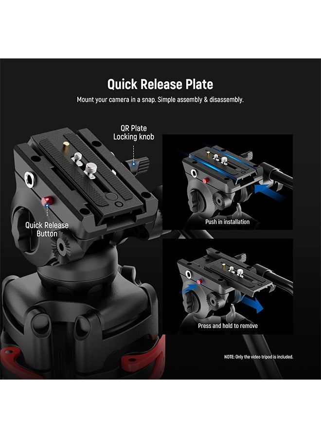 NEEWER Basic 74" Video Tripod with Fluid Head , Metal Camera Tripod with Smooth Friction Damping, Mid Level Spreader, Quick Release Plate Compatible with Manfrotto 501, Max Load 17.6lb, TP37 - Image 5