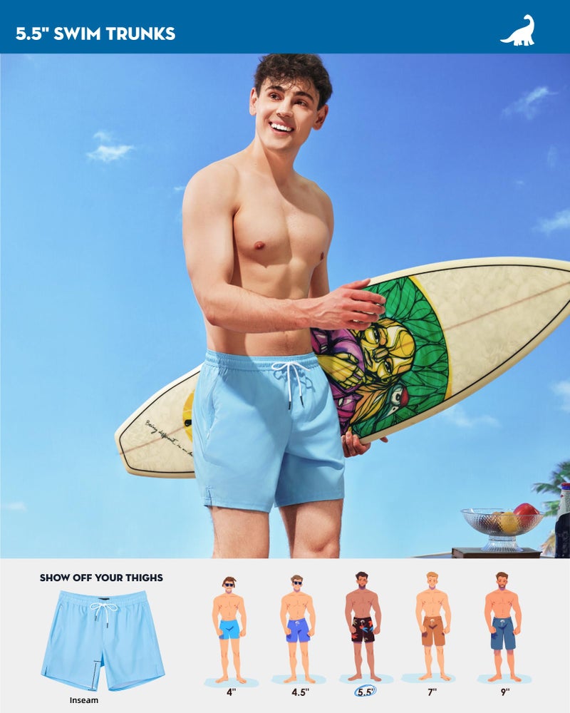 SURF CUZ Mens Swim Trunks with Compression Liner Mens Swimming Trunks 5 Inch Bathing Suit with Zipper Pockets Quick Dry Swim Shorts Light Blue Print Medium - Image 5