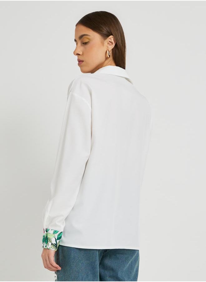 Take Two Take Two Printed Trim Detail Spread Collar Oversized Shirt  - Image 4