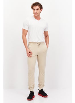 CROSSHATCH Men Regular Fit Embroidered Logo Jogger Pants, Beige  - Image 4