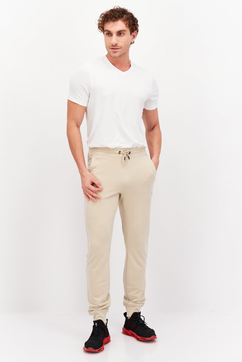 CROSSHATCH Men Regular Fit Embroidered Logo Jogger Pants, Beige - Image 4