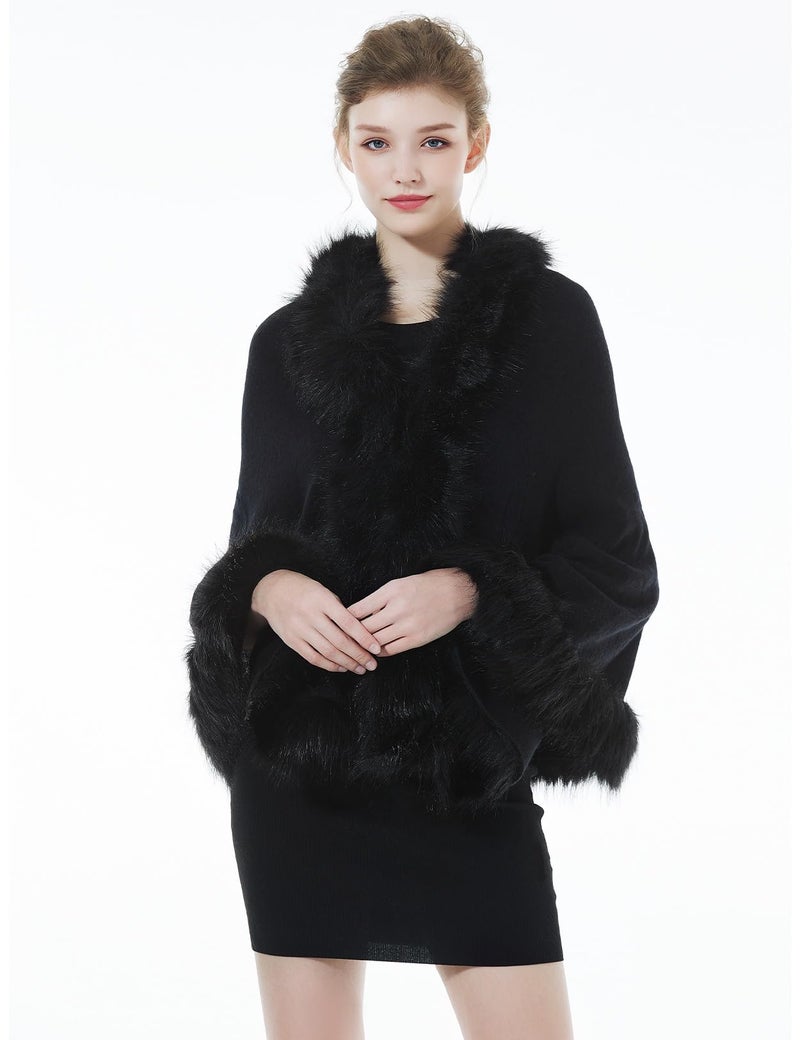 BEAUTELICATE Faux Fur Shawl Wrap Stole Shrug Bridal Winter Wedding with Hook,Black,One Size - Image 5