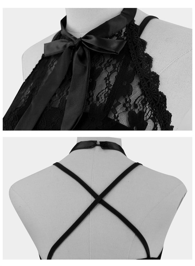 GOLDSTITCH فستان نسائي بدون أكمام من الدانتيل القوطي من GOLDSTITCH مع مشد ورباط حول الرقبة، فستان كوكتيل من الدانتيل بتصميم متأرجح، لون بنفسجي، مقاس متوسط - Image 5