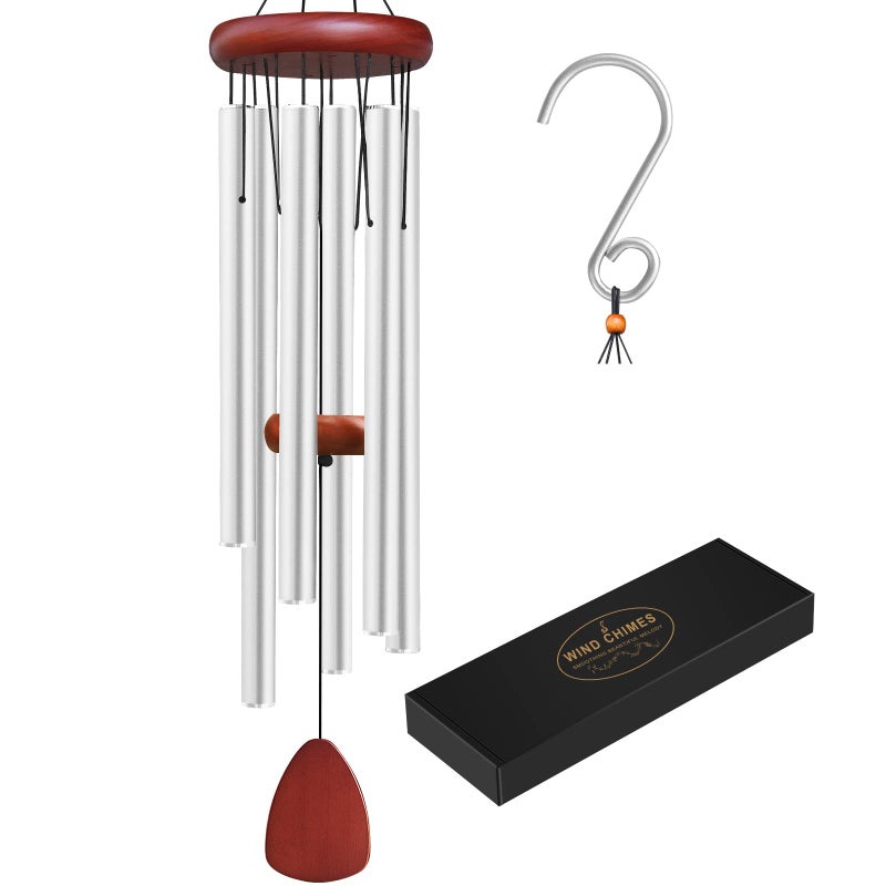 WENANA WENANA Large Aluminium Wind Chimes Outside Soothing Melodic Memorial Sympathy Wind Chime Suitable Outdoor Garden Patio Decor Gift for Mom Women Neighbors 36 Inches Silver