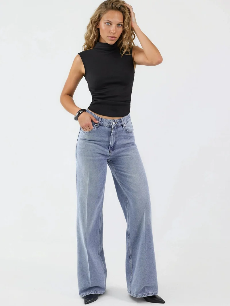Hiccup Black Modal Touch Half Turtleneck Crop Top for Women | Best Price UAE