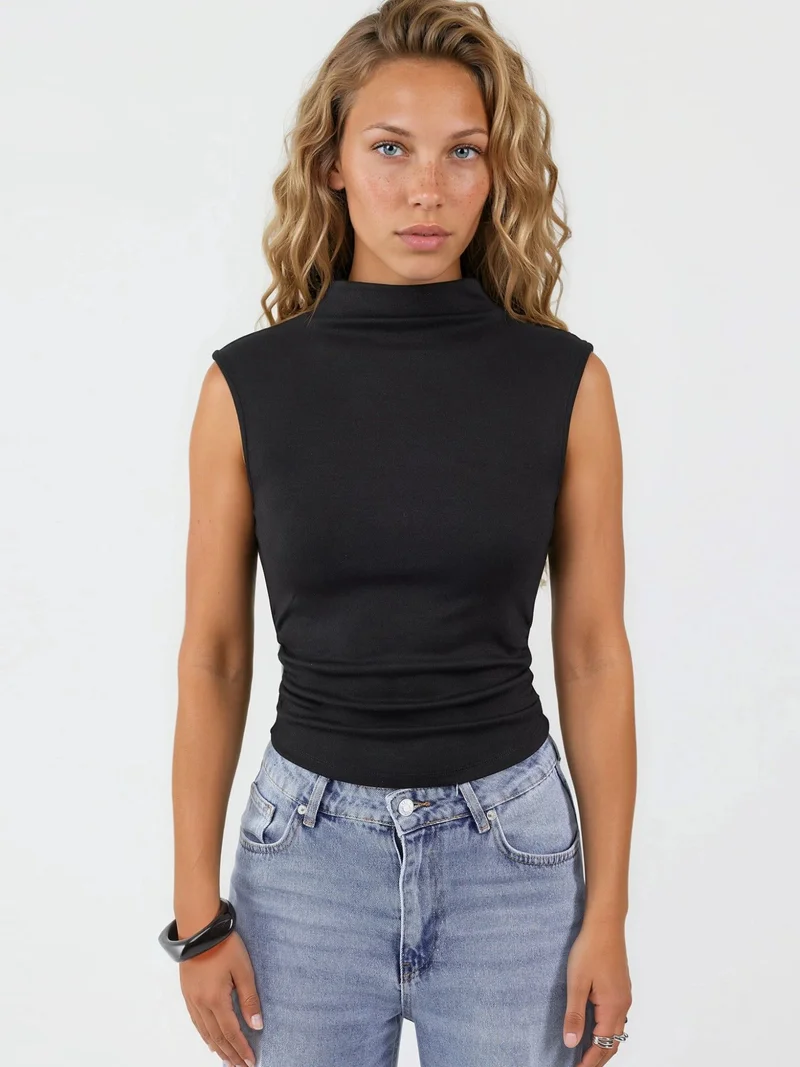 Hiccup Black Modal Touch Half Turtleneck Crop Top for Women | Best Price UAE
