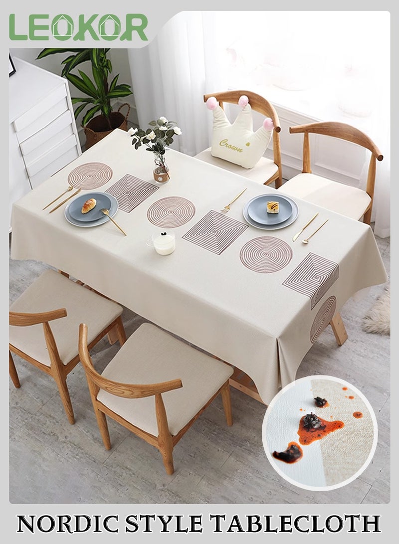 LEOKOR Waterproof PVC Tablecloth, Rectangle Wipeable Oil Proof Spill Proof Table Cloth, Geometry Pattern Table Cover Protector For Kitchen Picnic Outdoor Indoor, 140x200CM - Image 1