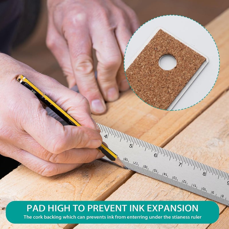 WSICSE 6+12+18 Inch Stainless Steel Metal Ruler with Cork Backing, Non-Slip, Inch and Centimeter Scale - Image 2