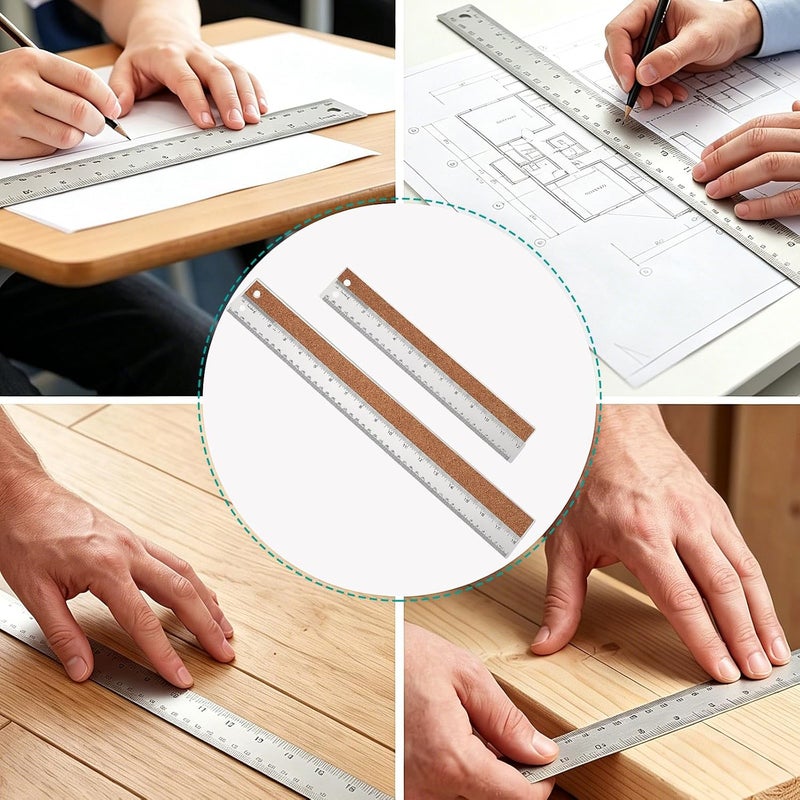 WSICSE 6+12+18 Inch Stainless Steel Metal Ruler with Cork Backing, Non-Slip, Inch and Centimeter Scale - Image 4