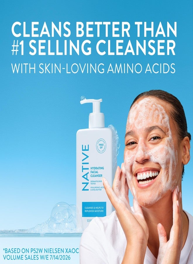 Native Hydrating Facial Cleanser for Dry Skin, Sulfate Free, with Hyaluronic Acid and Shea Butter, Dermatologist Tested, 12.5 FL Oz - Image 2
