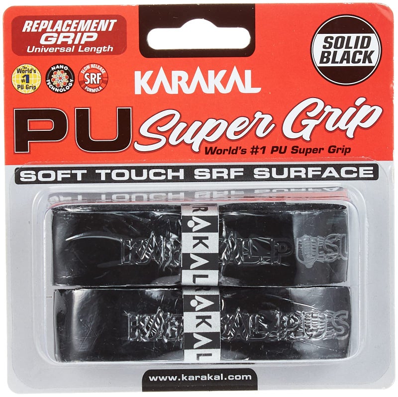 Karakal PU Supergrip Replacement Racquet Grip - Tennis/Badminton/Squash 2 x Grip (Black) - Image 1