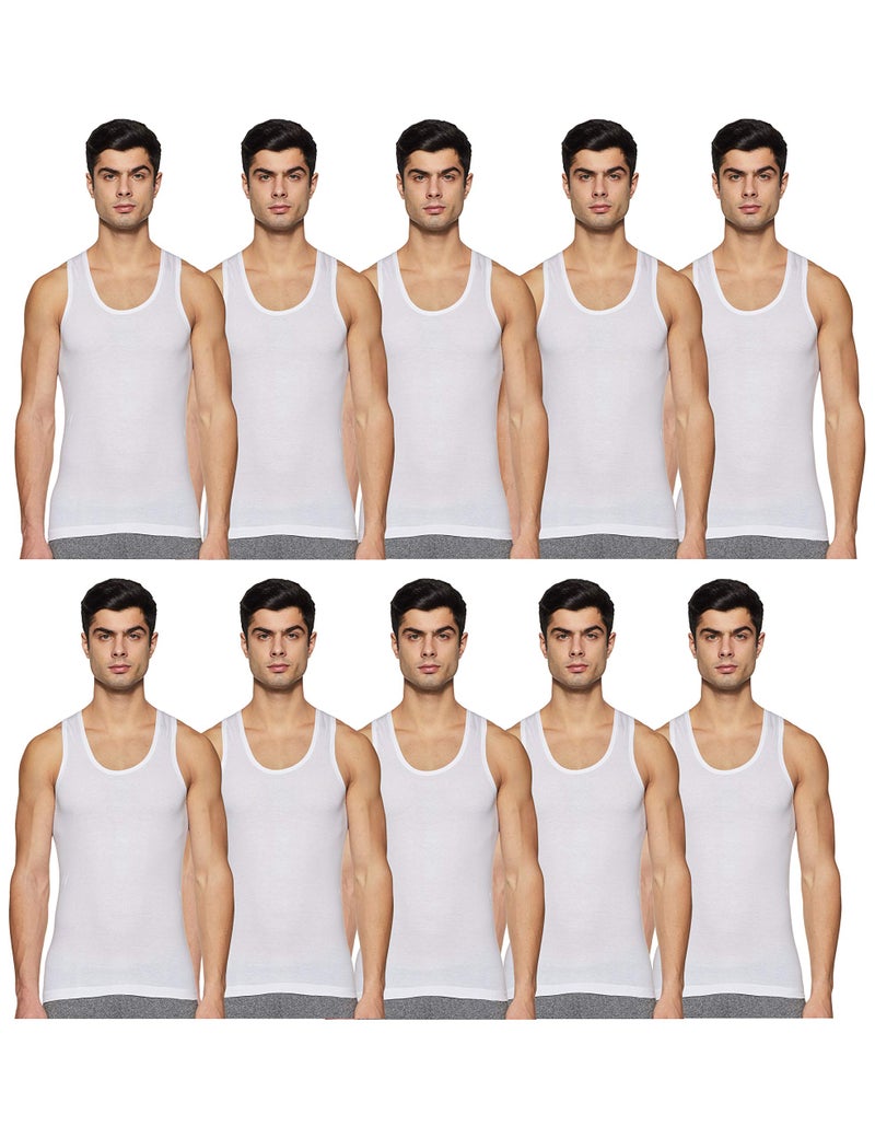 Rupa Jon Men's Plain Vest (Pack of 10) (RJNJNVSNRNFD02095_White_95 cm) - Image 1