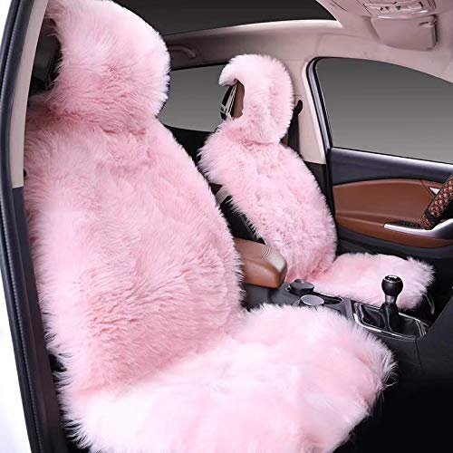 Maple's Maples 1 PC Fluffy Fuzzy Faux Sheepskin Wool Fur Car Seat Cover for Auto SUV Trucks Universal Fit, Soft Plush Synthetic Wool Buck Fur Car Seat Cushions (Pink) - Image 1
