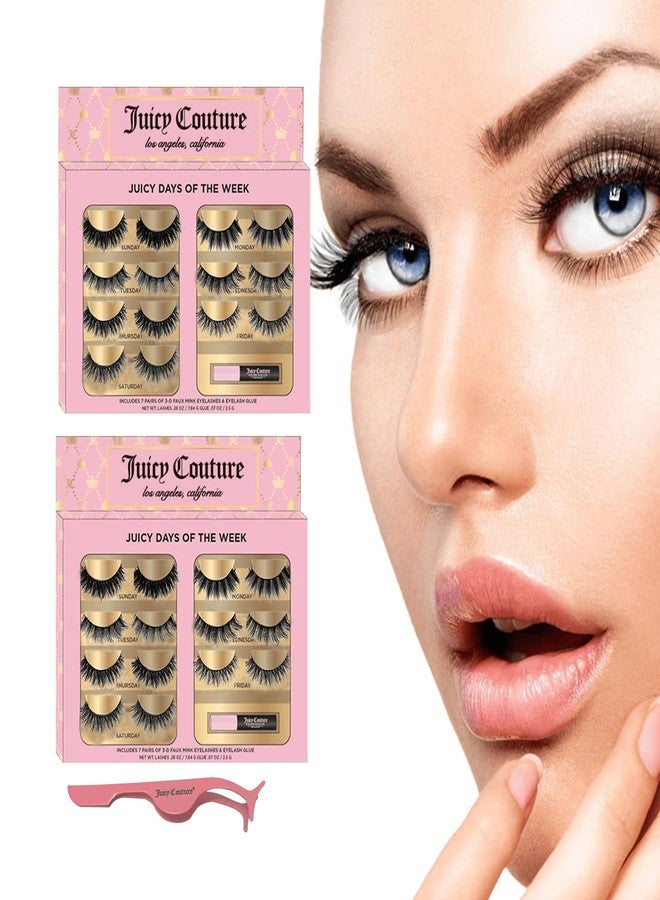 Juicy Couture False Mink Eye Lashes Strips-14 Pairs of 3D Wispy Cat EyeLashes with Glue & Applicator, Choice of 7 Unique Lash Falsies Every Day, Natural Looking, Fluffy, Super Long, Dramatic & Thick Extensions - Image 2