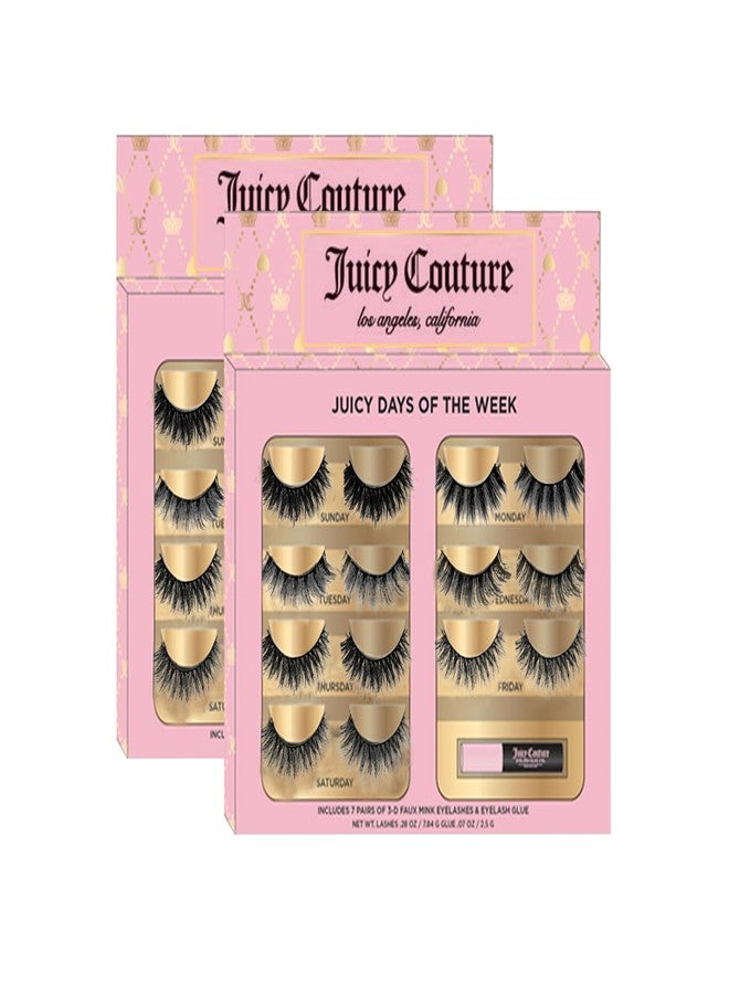 Juicy Couture False Mink Eye Lashes Strips-14 Pairs of 3D Wispy Cat EyeLashes with Glue & Applicator, Choice of 7 Unique Lash Falsies Every Day, Natural Looking, Fluffy, Super Long, Dramatic & Thick Extensions - Image 1