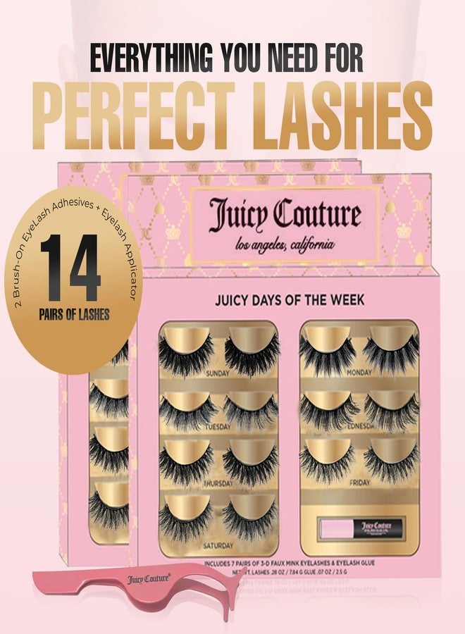 Juicy Couture False Mink Eye Lashes Strips-14 Pairs of 3D Wispy Cat EyeLashes with Glue & Applicator, Choice of 7 Unique Lash Falsies Every Day, Natural Looking, Fluffy, Super Long, Dramatic & Thick Extensions - Image 3