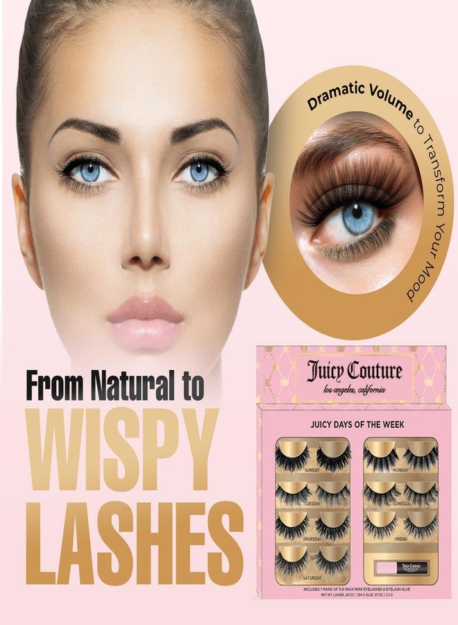 Juicy Couture False Mink Eye Lashes Strips-14 Pairs of 3D Wispy Cat EyeLashes with Glue & Applicator, Choice of 7 Unique Lash Falsies Every Day, Natural Looking, Fluffy, Super Long, Dramatic & Thick Extensions - Image 4