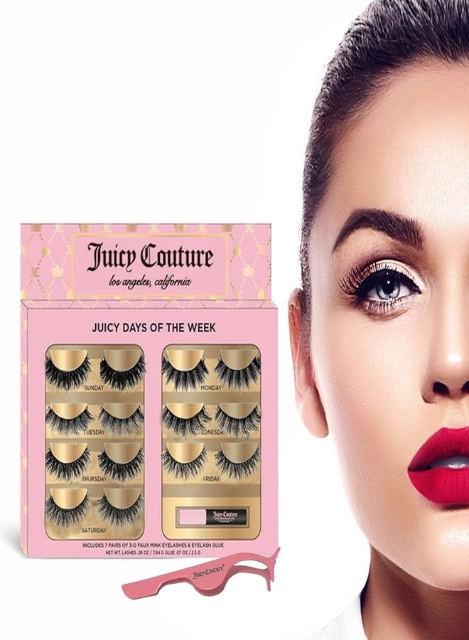 Juicy Couture False Mink Eye Lashes Strips-14 Pairs of 3D Wispy Cat EyeLashes with Glue & Applicator, Choice of 7 Unique Lash Falsies Every Day, Natural Looking, Fluffy, Super Long, Dramatic & Thick Extensions - Image 5