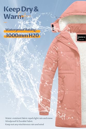 CREATMO US Womens Winter Coats Warm Women Heavy Coat Women's Long Thicken Sherpa Lined Parka Puffer Jacket with Detachable Hood Pink XL - Image 4