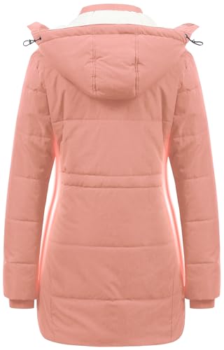 CREATMO US Womens Winter Coats Warm Women Heavy Coat Women's Long Thicken Sherpa Lined Parka Puffer Jacket with Detachable Hood Pink XL - Image 2