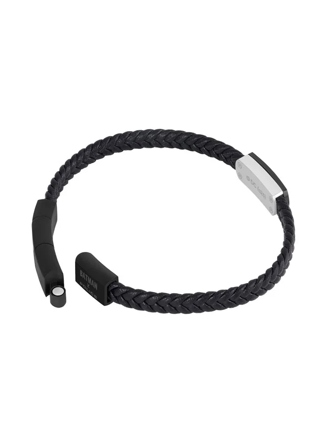 Police Crusader Black Braided Leather Bracelet for Men