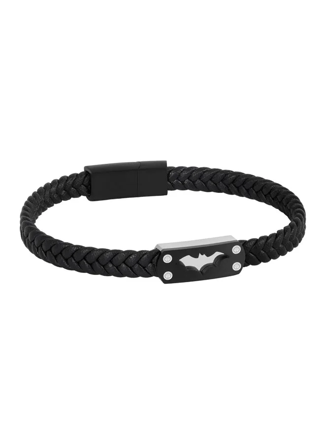 Police Crusader Black Braided Leather Bracelet for Men