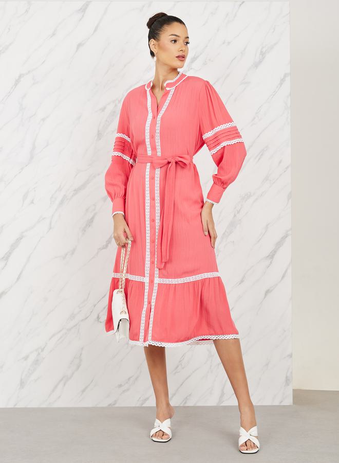 Styli Lace Trim Midi Dress  - Image 1
