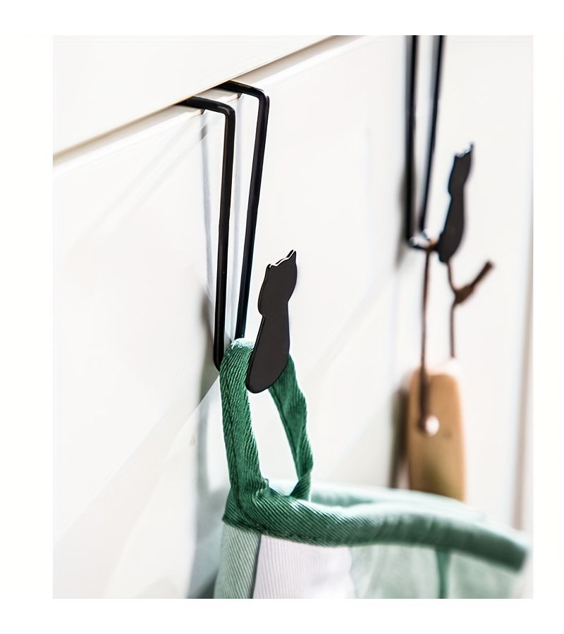 2pcs Cat Shaped Cast Iron Over The Door Hooks For Hats Towels Storage - Image 2