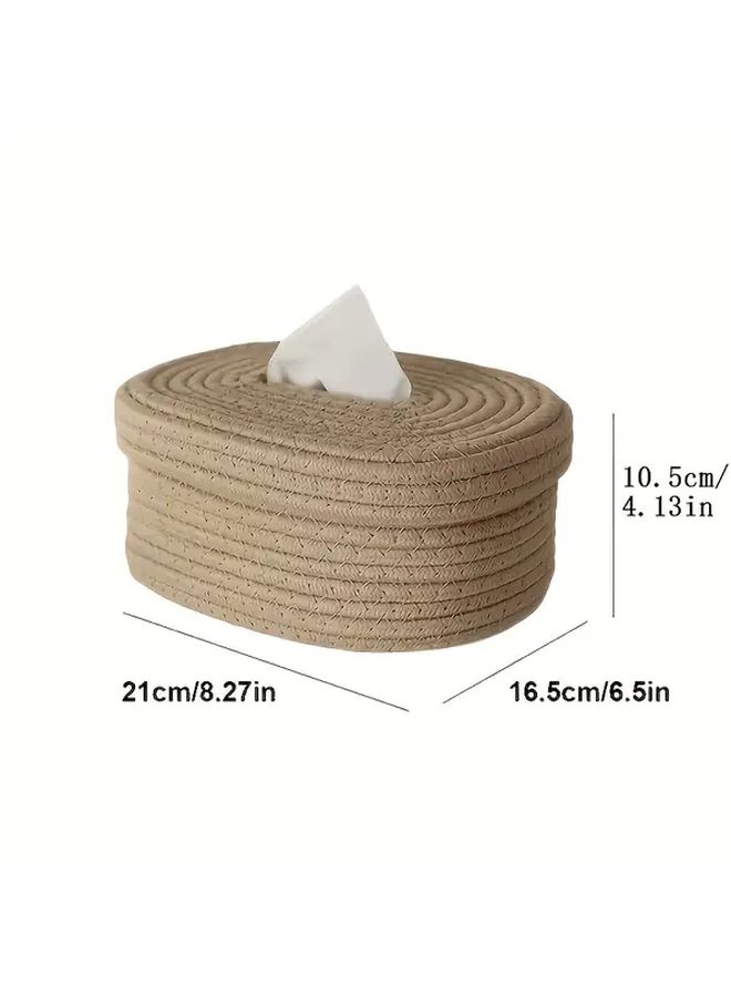 A Handmade Woven Tissue Storage Box Face Towel Storage Box Desktop Organizer White - Image 3