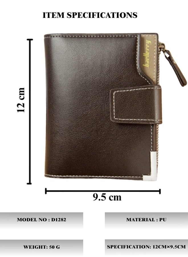 baellerry Tri-Fold Zippered Men's Wallet Coffee, Men's Wallet Business Casual Short Leather Stylish Comfortable  - Image 4