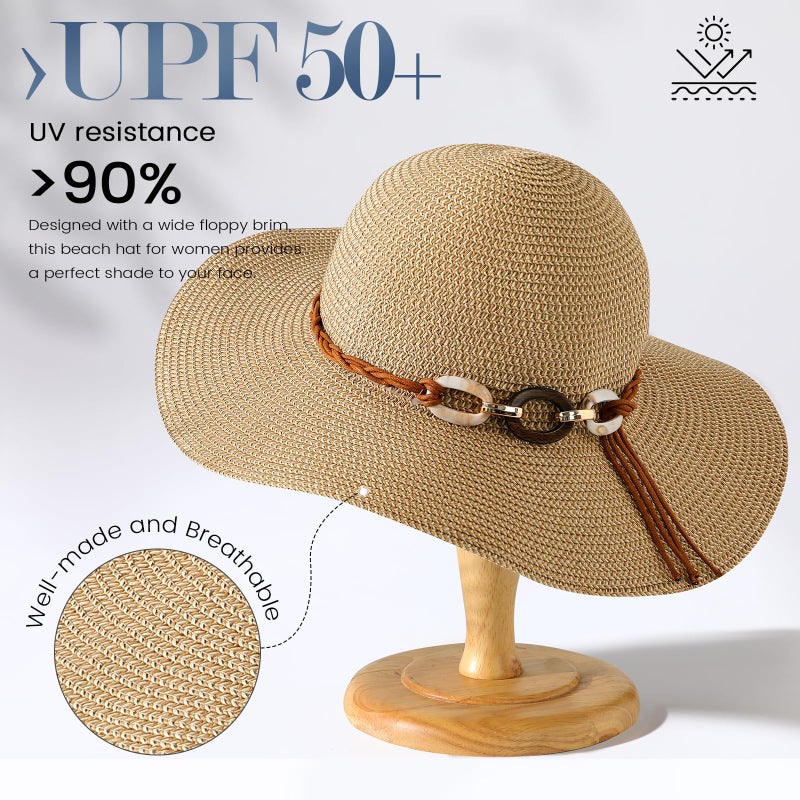 Pleneal Beach Hats for Women, Straw Hat for Women UPF 50+ UV Sun Protection Sun Hat - Image 3