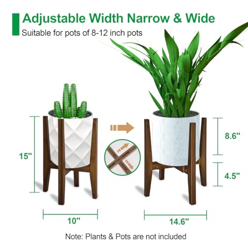 OERGKE Adjustable Plant Stand, Bamboo Mid Century Modern Indoor Plants Stands, Corner Flower Holder for Living Room, Fits 8 to 12 Inches Pots, (Pot & Plant Not Included)(Walnut, 1 Pack) - Image 3