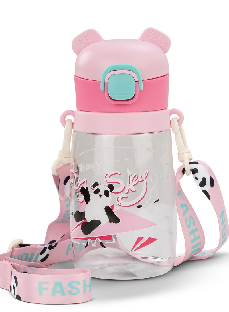 بيبي زجاجة شرب للأطفال سعة ٥٥٠ مل | زجاجة شرب مانعة للتسرب مع ماصة سيليكون وحبل حمل | زجاجة مياه للأطفال خالية من مادة BPA وغير سامة | أكواب شرب للأطفال من عمر ٦ أشهر فما فوق، لون وردي - Image 1