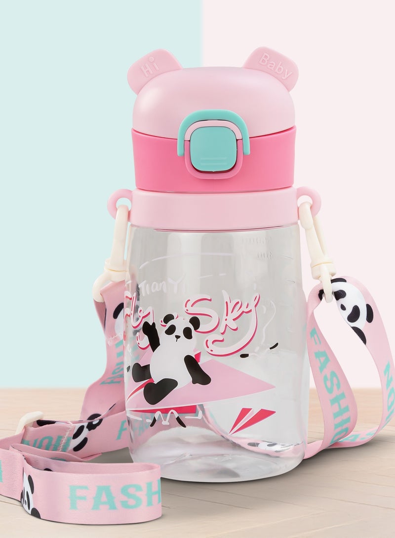 بيبي زجاجة شرب للأطفال سعة ٥٥٠ مل | زجاجة شرب مانعة للتسرب مع ماصة سيليكون وحبل حمل | زجاجة مياه للأطفال خالية من مادة BPA وغير سامة | أكواب شرب للأطفال من عمر ٦ أشهر فما فوق، لون وردي - Image 2