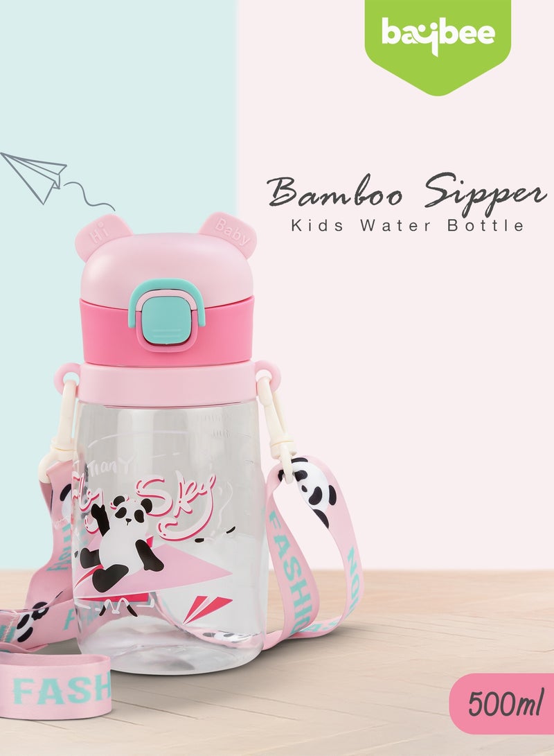 بيبي زجاجة شرب للأطفال سعة ٥٥٠ مل | زجاجة شرب مانعة للتسرب مع ماصة سيليكون وحبل حمل | زجاجة مياه للأطفال خالية من مادة BPA وغير سامة | أكواب شرب للأطفال من عمر ٦ أشهر فما فوق، لون وردي - Image 3