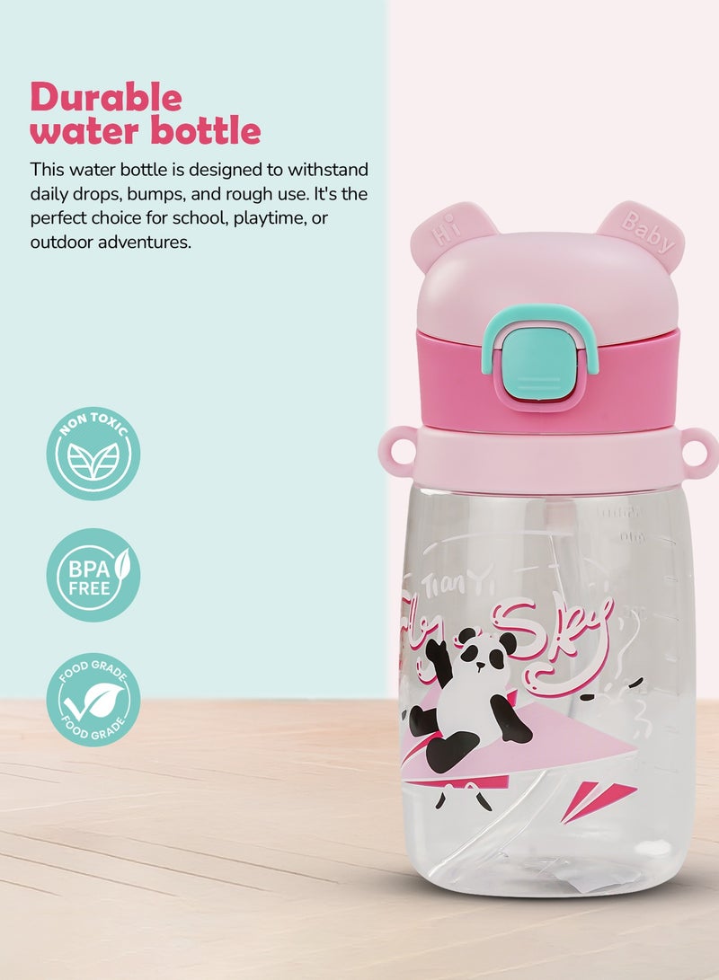 بيبي زجاجة شرب للأطفال سعة ٥٥٠ مل | زجاجة شرب مانعة للتسرب مع ماصة سيليكون وحبل حمل | زجاجة مياه للأطفال خالية من مادة BPA وغير سامة | أكواب شرب للأطفال من عمر ٦ أشهر فما فوق، لون وردي - Image 5