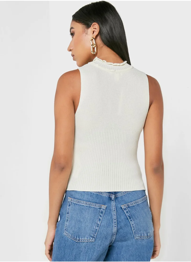 TOPSHOP High Neck Ruffle Detail Sweater