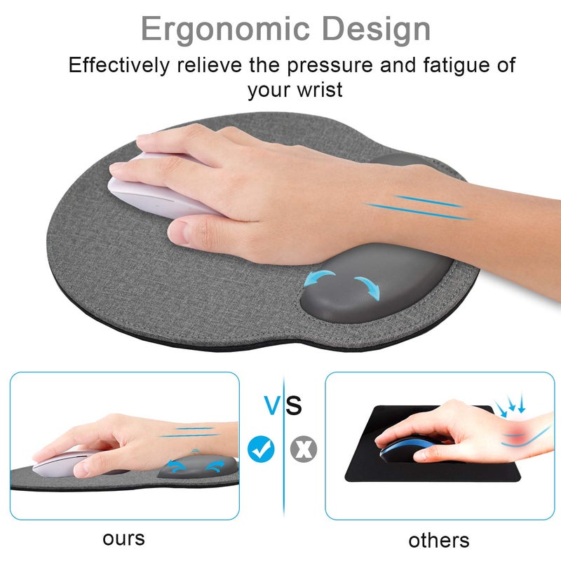 iVeze Ergonomic Mouse Pad with Wrist Support,Comfort Mousepad for Laptop Computers, Mac,Non Slip Rubber Base Memory Foam Wrist Rest Mouse Pads for Men Women,Home Working Office Gaming,Pain Relief,Gray - Image 5