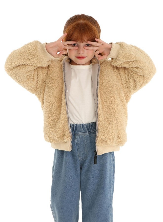 Mud Kingdom Baby Boys Fleece Jacket Reversible Cozy Sherpa Lined Full Zip Hoodie Thick Warm Outerwear Beige 12-18 Months - Image 4